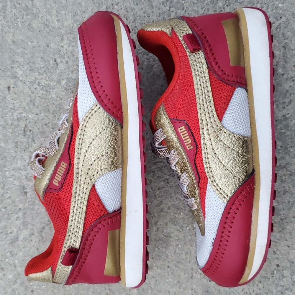 Puma Future Rider Glitz Red Gold White Baby Toddler Sneakers 8 384754-01